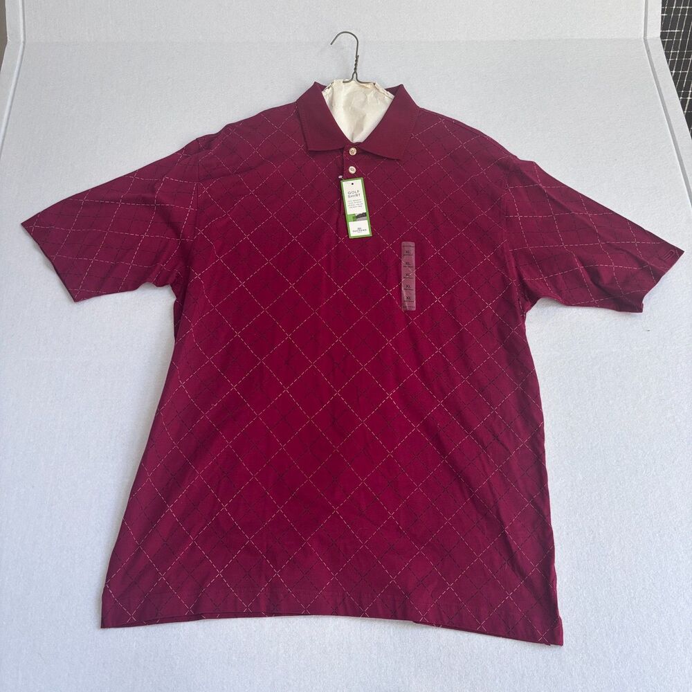 Dockers Full Swing Polo Golf Shirt Mens XL Burgundy Red Argyle Short Sleeve NWT